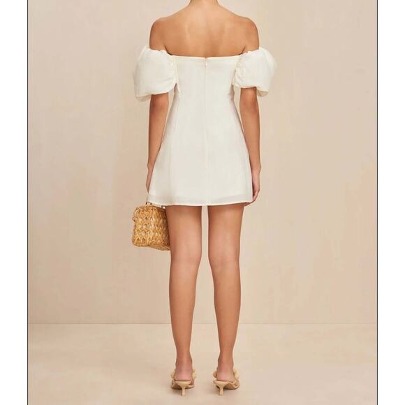 Cult Gaia Lisssett Mini Dress Off White Cream Puffy Sleeve Fit & Flare Sz Small - Picture 3 of 12